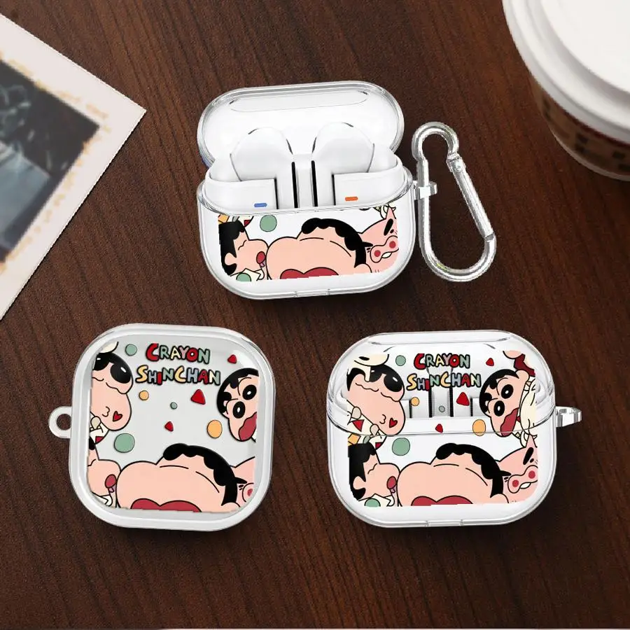 Case For Samsung Galaxy Buds 3Pro 4 Pro 2Pro 2 Live 3 FE 4Pro Clear Earphone Cases Cover With Hook Crayon Shin-Chan view 3