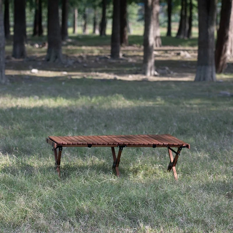 Outdoor egg roll table portable folding table camping home self-driving tour solid wood barbecue