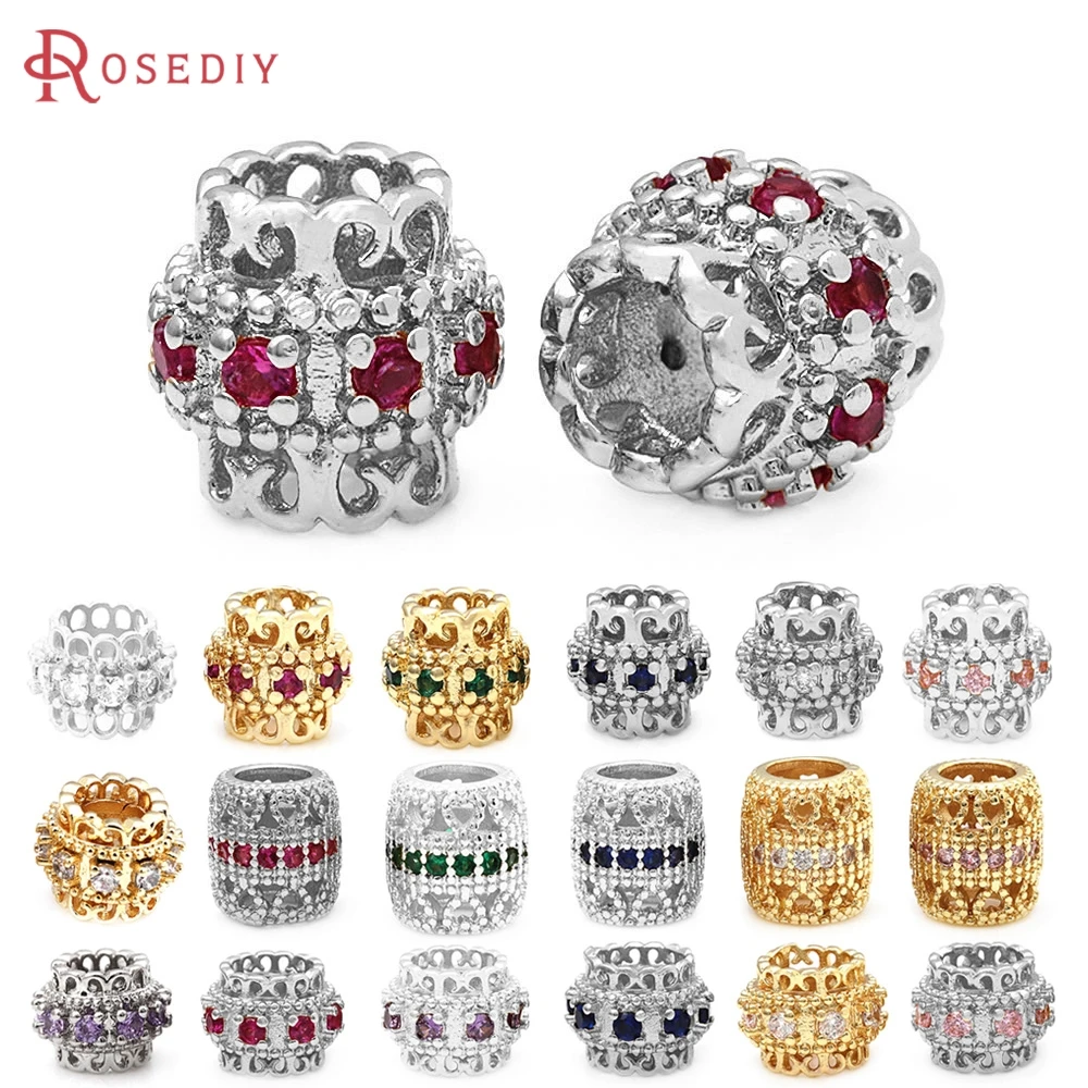 

18K Gold Color Brass Zircon Large Hole Cylinder Bracelets Beads Spacer Beads High Quality Jewelry Diy Accessories Making