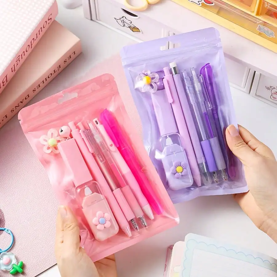 

8pcs Stationery Set – Highlighters, Pens, Pencil, Eraser, Correction Tape – Back to School Gift
