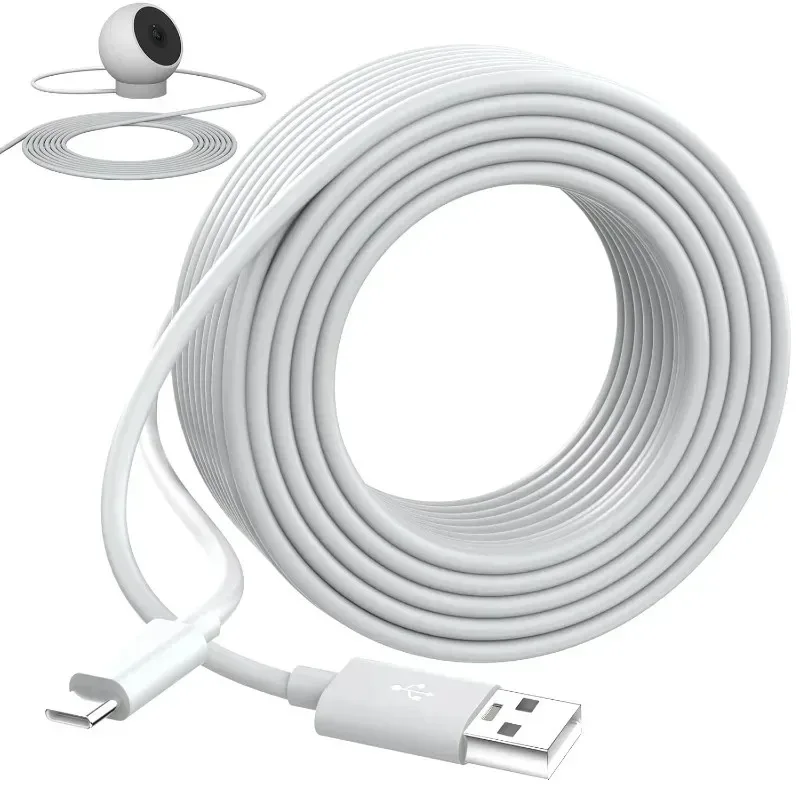 1 Stück 10 m langes, kontinuierlich aufladbares Typ-C-Kabel für Überwachungskameras, extra langes Stromverlängerungskabel, kompatibel mit Überwachungskameras