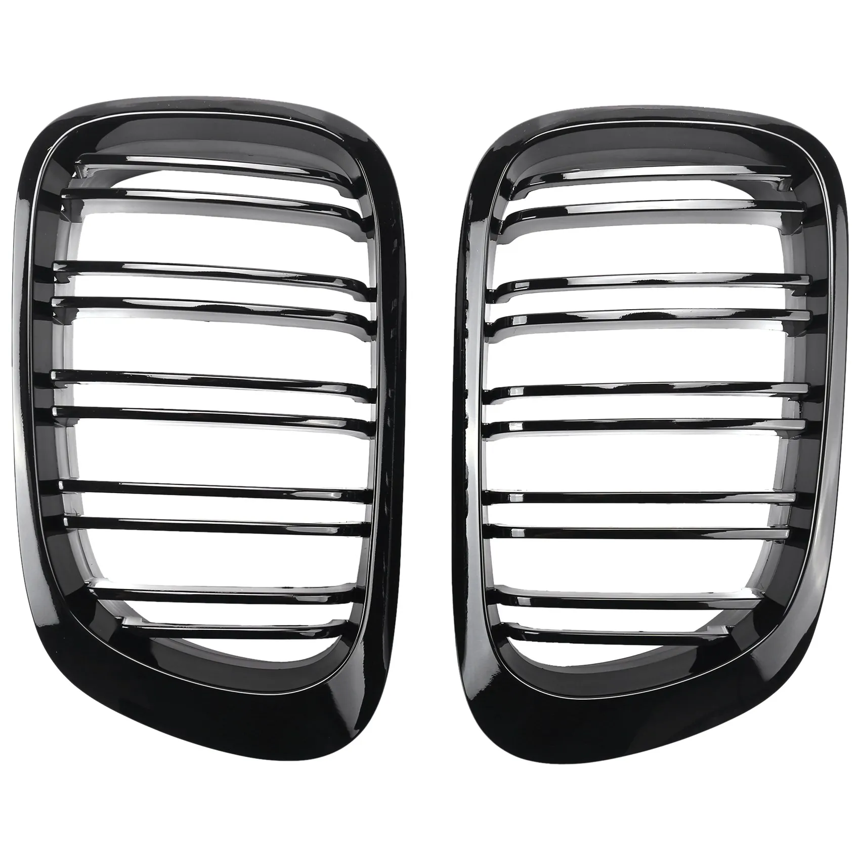 A Pair Glossy Black Double Rims Grille M Style Modified Baking Varnish Black Grille for BMW E46 2 Doors 98-02