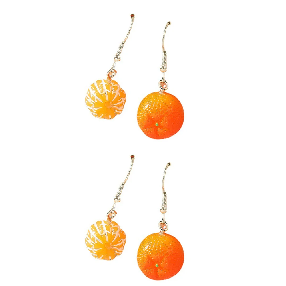 2 Pairs Orange Earrings Dangle Oranges Shape Female Chic Simulated Fruit Jewelry