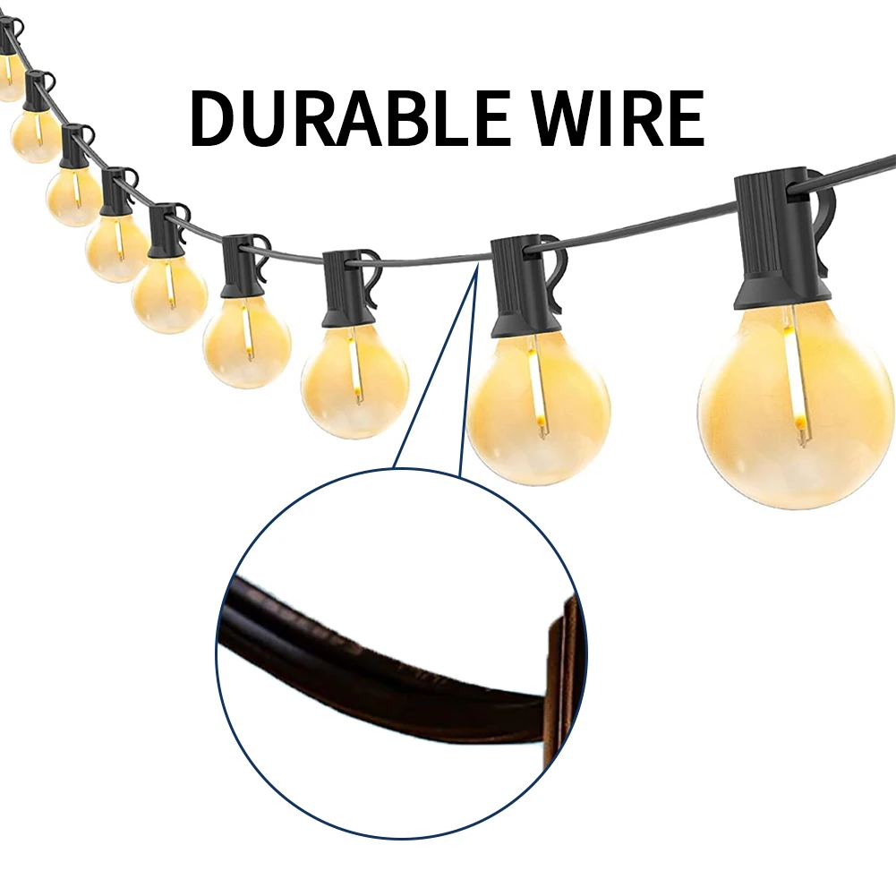 25ft 50ft 100ft String Lights Built-in Hanging Loop E12 Base Black Outdoor For Christmas Outside Patio Globe Wedding Decorative