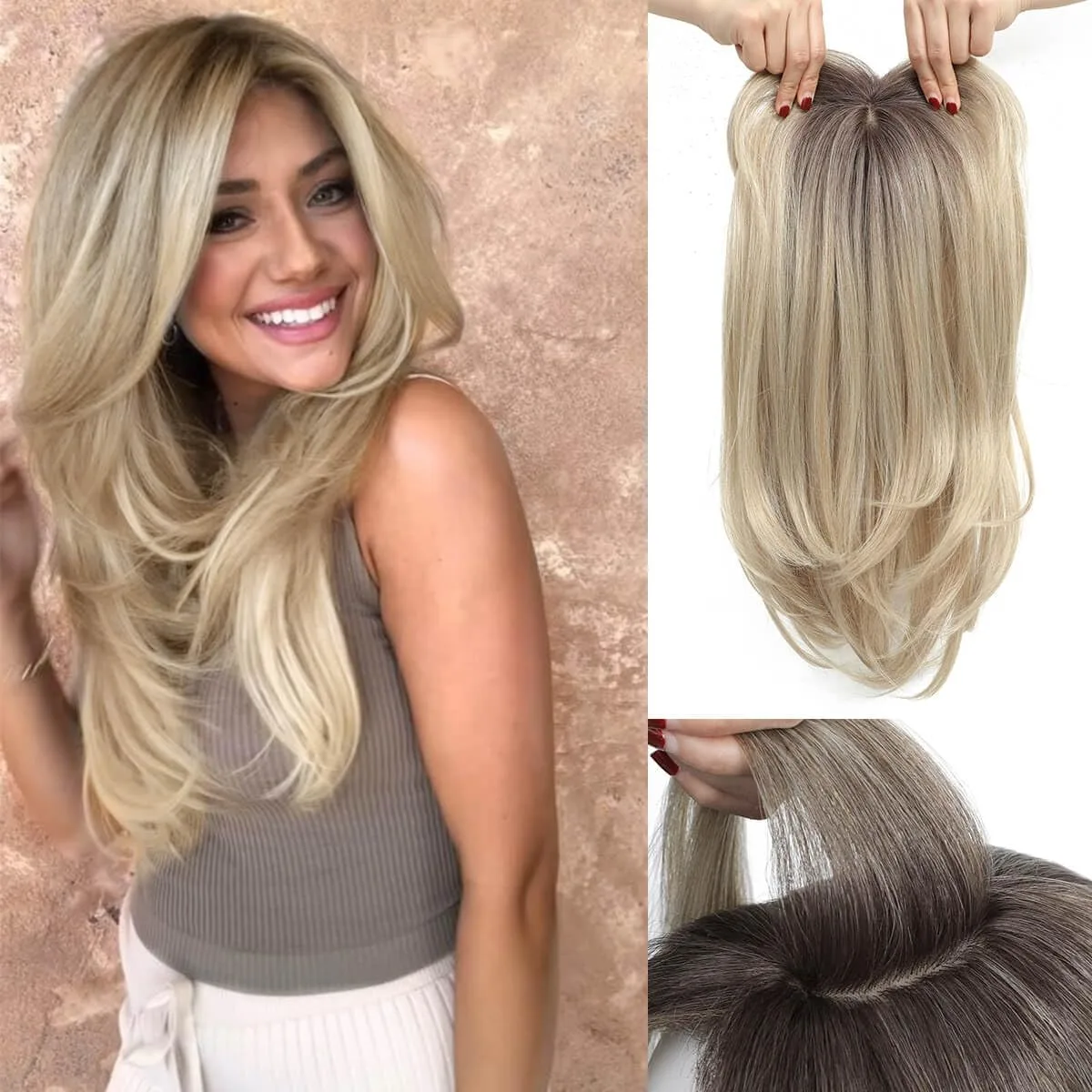 1-Minute Hair Transformation 18 Inch Scalp Topper Clip-in Fringe with Natural Highlights No Heat No Glue, Effortless Daily Wear