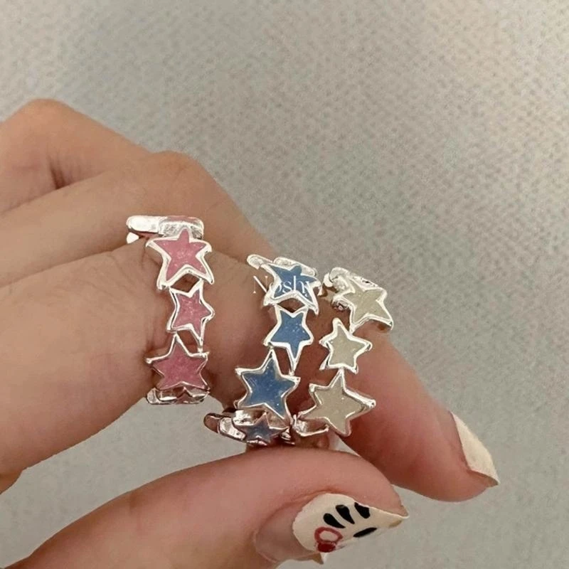 

E56A 3Pcs Star Wrap Finger Rings Adjustable Minimalist Dopamine Star Rings