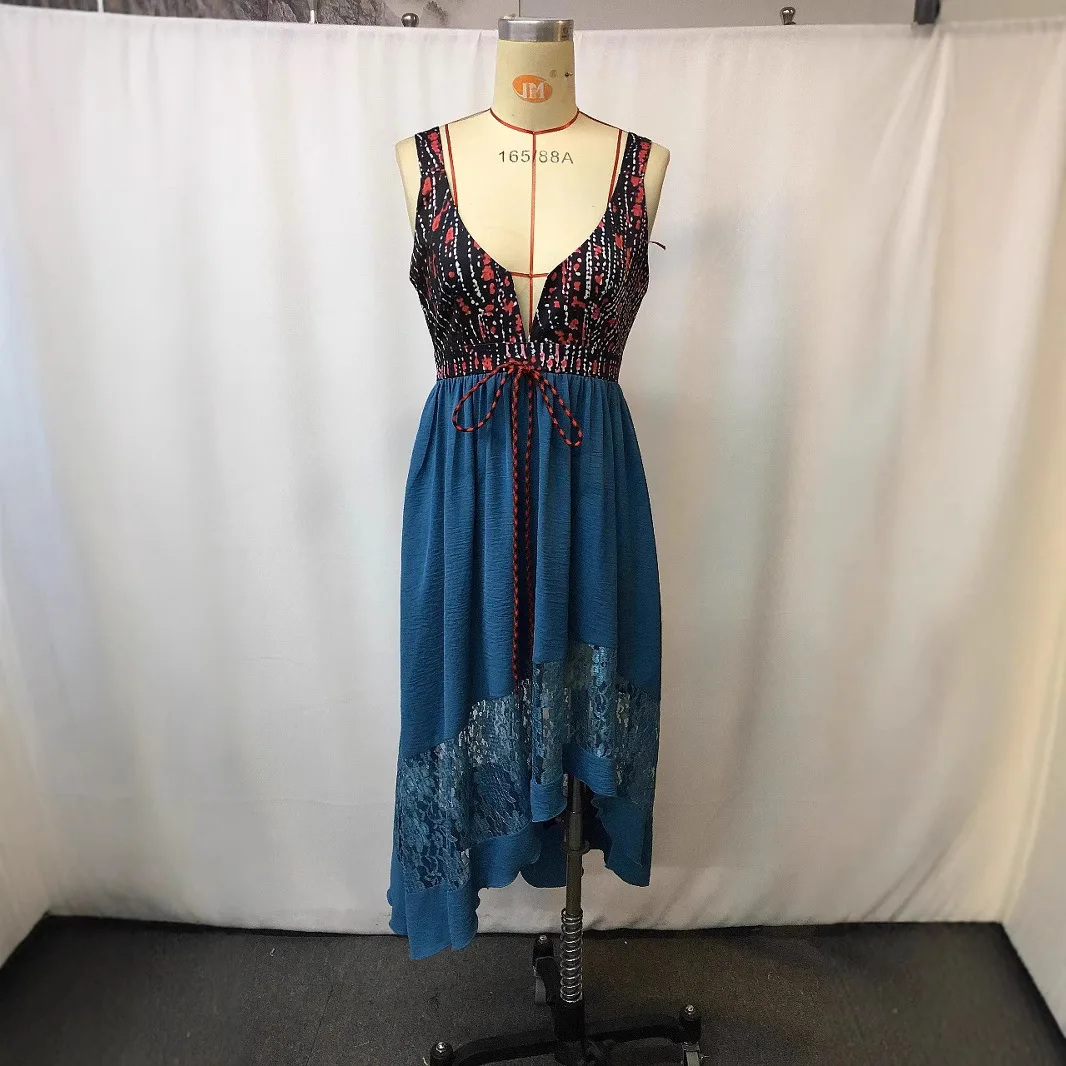 Summer Vintage Western-Style Casual Print Patchwork Lace Dress