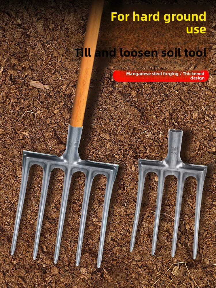 

Четырехзубчатая вилка с деревянной ручкой, инструмент для обработки почвы, незаменимый для посадки овощей и рыхления почвы, усиленная конструкция.