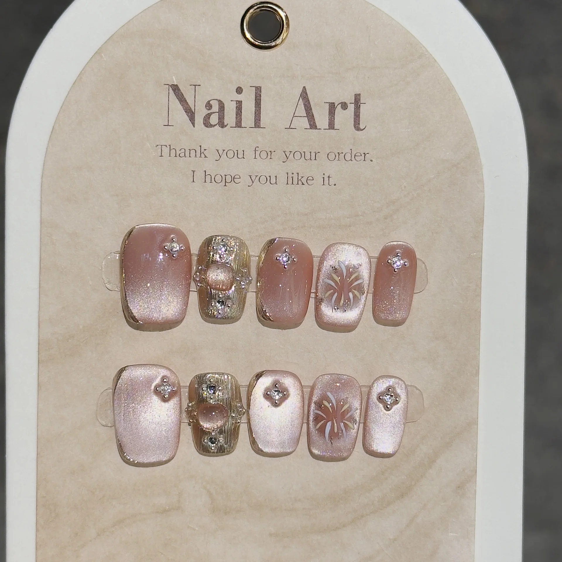 

10Pcs Handmade Press on Nails Full Cover Hand-painted Fireworks Glitter Cat Eye Nails Short Ballet Manicure Wearable Nail Tips
