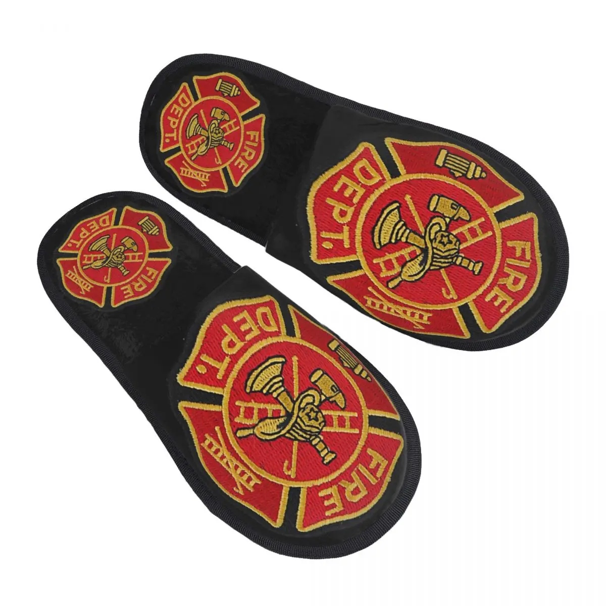 Red Fire Department Badge firefighter Men Women Furry Indoor slippers,Warm special Anti-skid Slippers