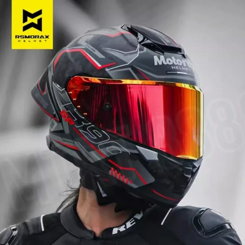 MOTORAX R90GP Motorcycle Carbon Fiber Helmet Men Full Helmet Women Professional Track Locomotive Helmet Anti-fog Pin Lcok