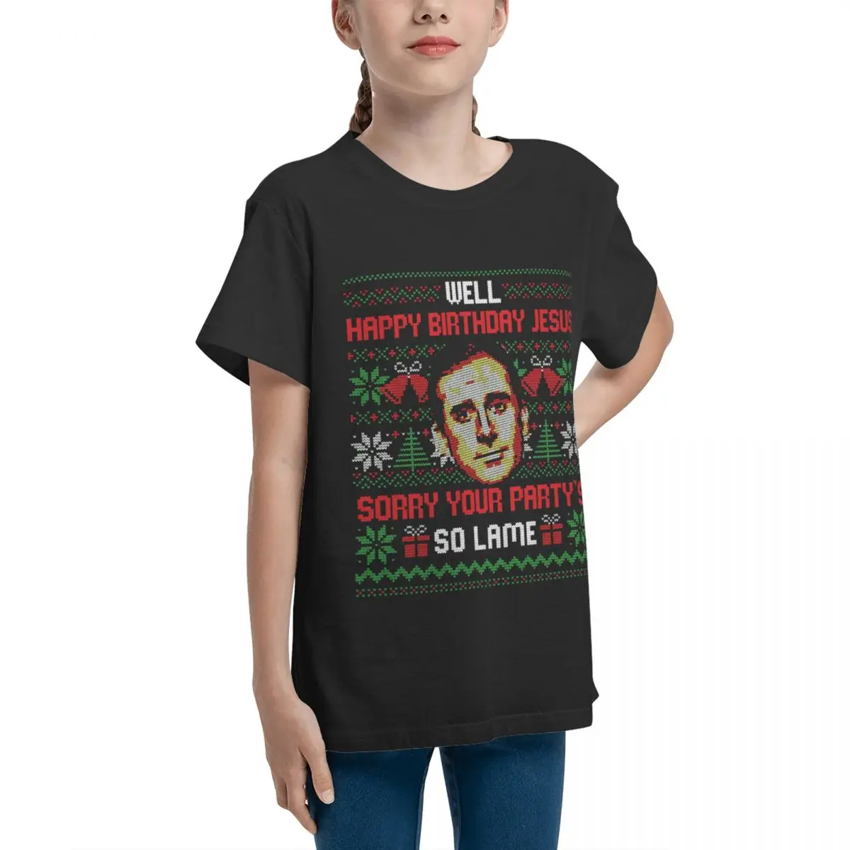 Teeanger Happy Birthday Jesus - Funny The Office Birthday Basic Short Sleeve T-Shirt Geeky Harajuku Tees Graphic Vintage