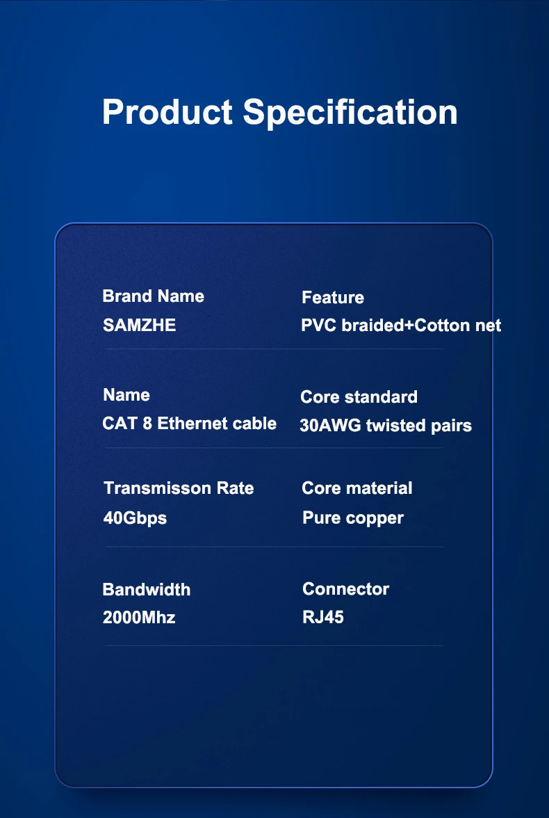 Samzhe Cat8 Ethernet Kabel SFTP 40Gbps Super Speed RJ45 Netzwerk Kabel Vergoldete Stecker für Router Modem CAT8/7/6 Lan Kabel – Detail 13