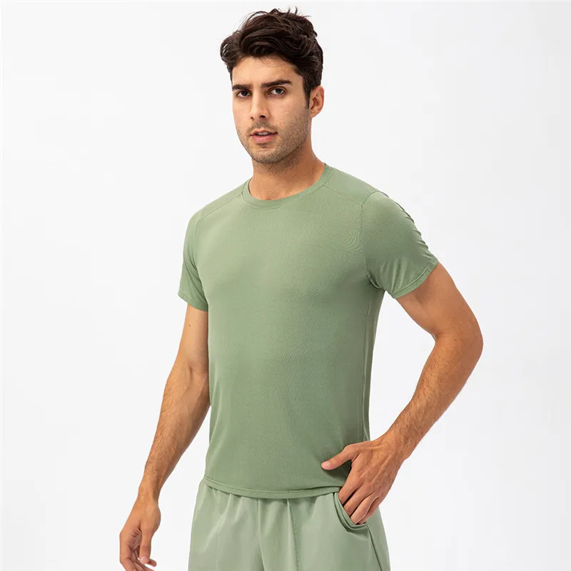 Solid Color Men Sport Short Sleeve Loose Round Neck Yoga T-shirt  Fitness Vest Comprehensivetraining Jog Quick-drying Breathable