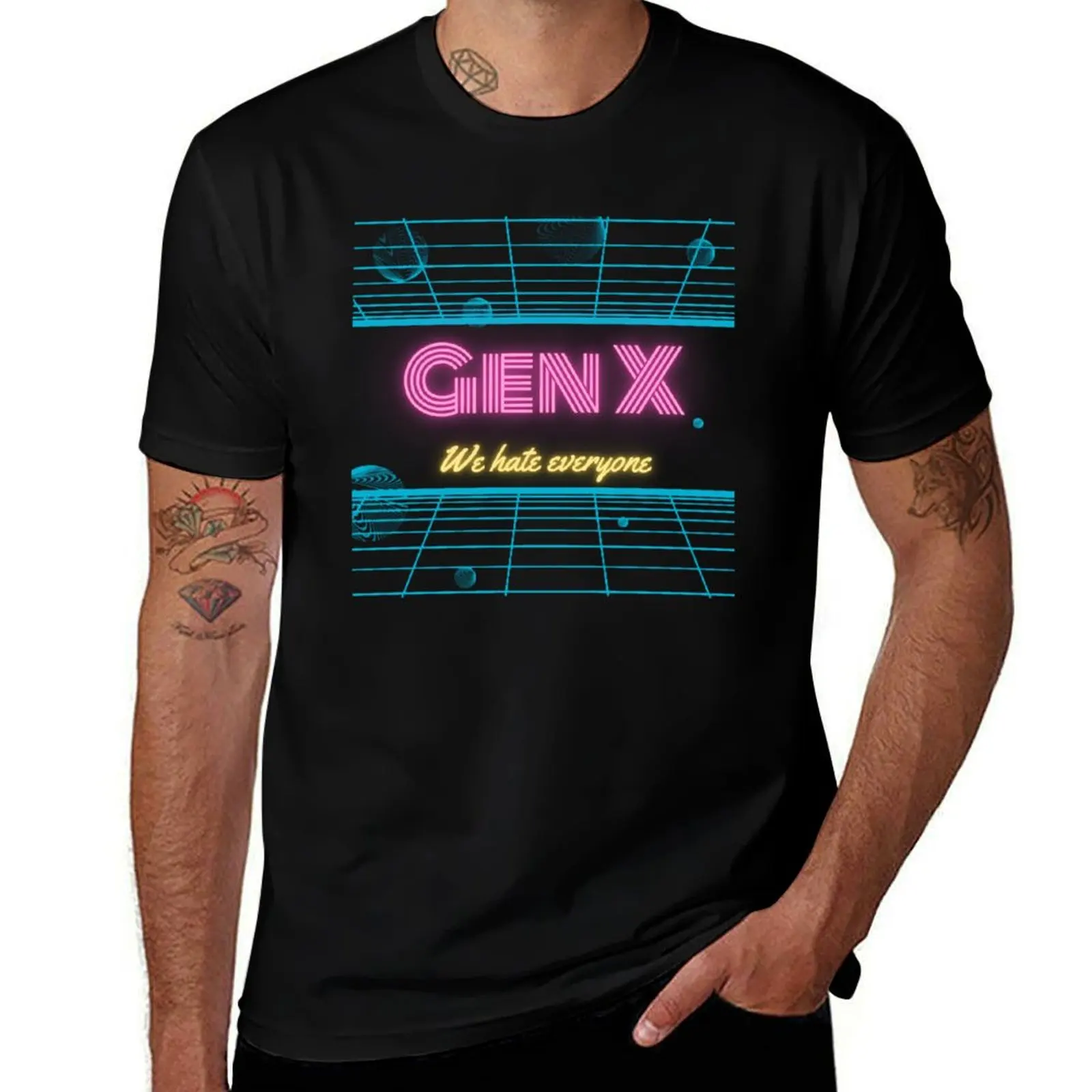 

Gen X - We Hate Everyone retro 80s neon design T-Shirt man t shirt graphic man t shirts for men t shirt man luxury T-Shirt