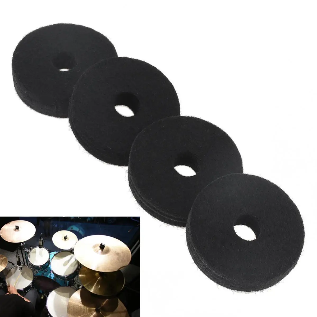 4pcs 9.6mm / 0.37in Thickness Drum Cymbal Stand Felt Washer, Black Drum Sets Replacement for Good Drum Cymbal Sound