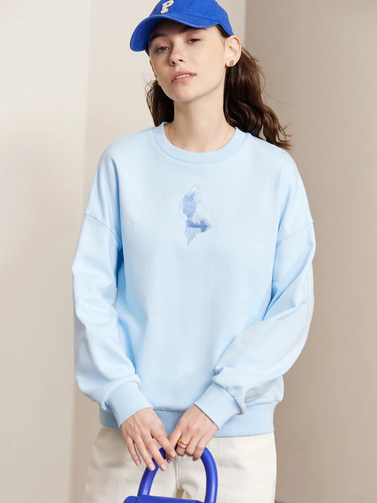 AMII Minimalism Autumn Sweatshirt 100% Cotton Loose Hoodies Embroidery Casual Female Clothing New Hoodies & Sweatshirts 72341013