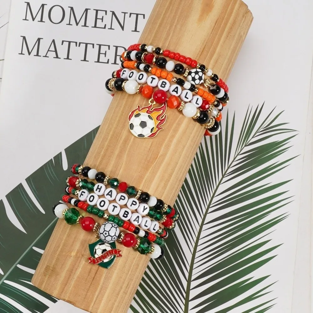 5pcs/set Creative Soccer Fan Stackable Bracelet Shoe Green Bracelet Set Individualistic Mix-and-match Handmade Beaded Hand Chain