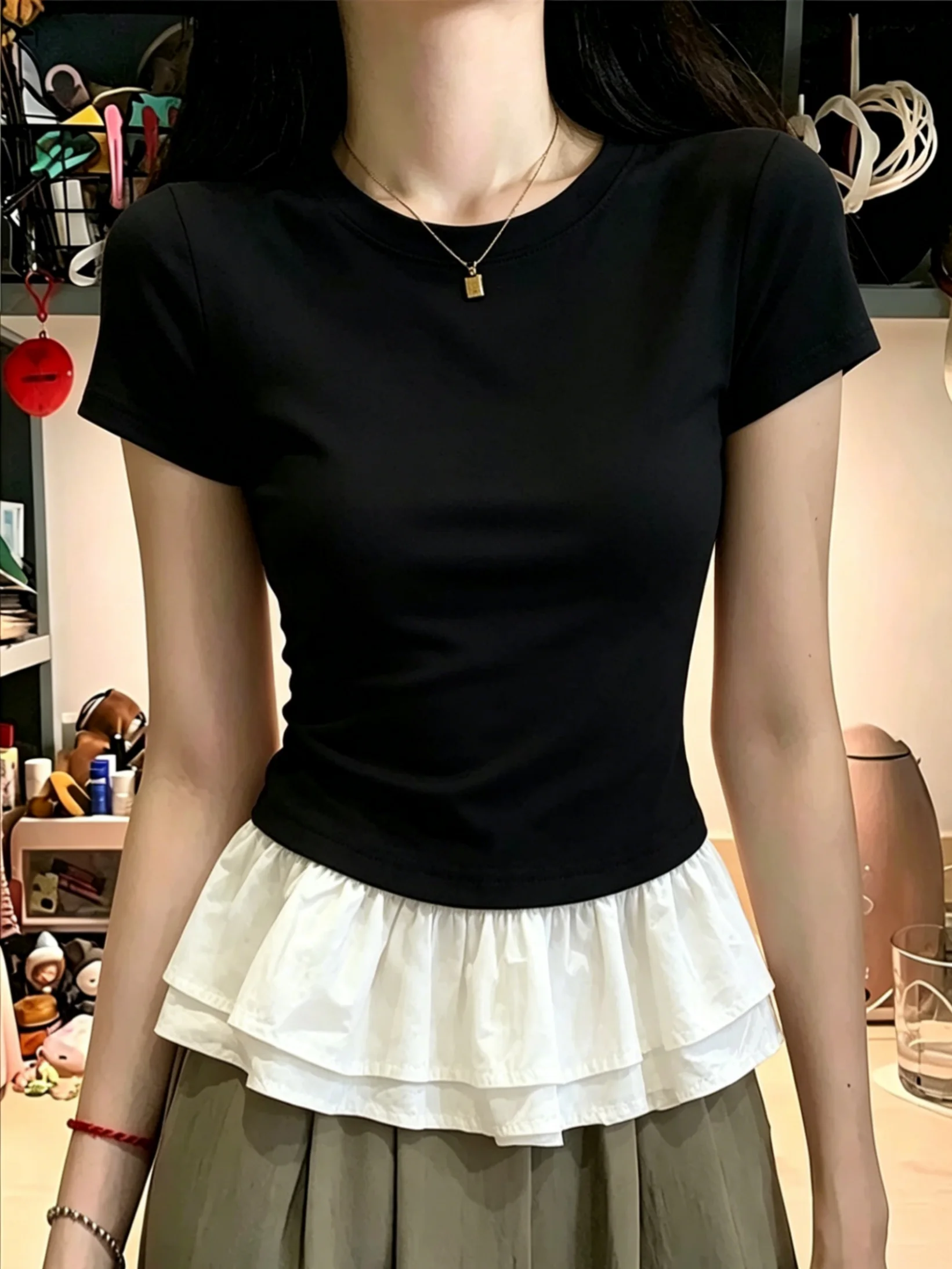 Slim Fit round Neck Short Sleeve T-Shirt 95 Cotton Spring Summer Big Size Shoulder Appropriate Casual Comfortable Top
