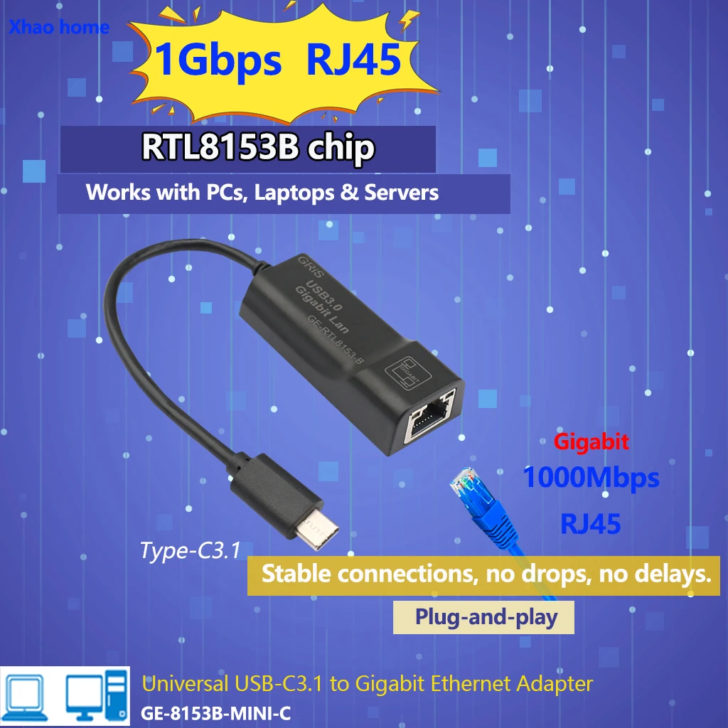 Type C USB Ethernet Adapter 1000Mbps USB to RJ45 Lan for Xiaomi Mi Box Nintendo Switch Network Card Laptop PC Windows RTL8153B