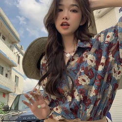 Vintage Short Sleeve Shirt Women Summer Casual Chic Y2K Female Blouse Print Loose Streetwear Vacation Thin Tops New