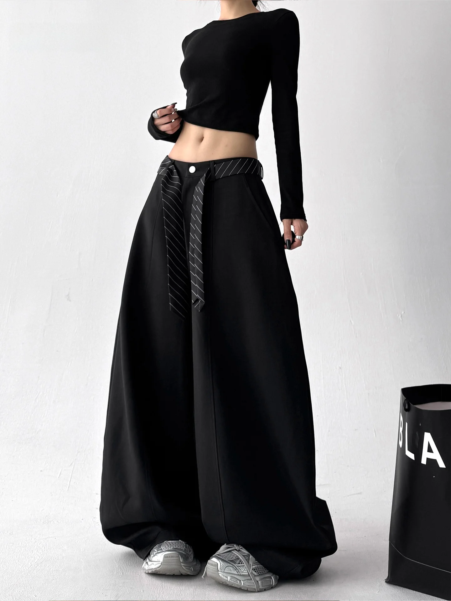 Origineel ontwerp hoge taille wijde pijpen casual broek dames herfst faion broek veelzijdige rechte snit groot formaat