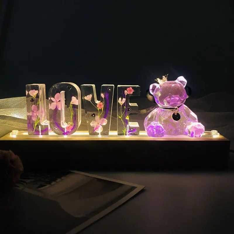 Custom Name Letter Lamp Personalized Handmade Mother\'s valentines day gift Resin Dry Flower Warm Color Led Flower Night Lights