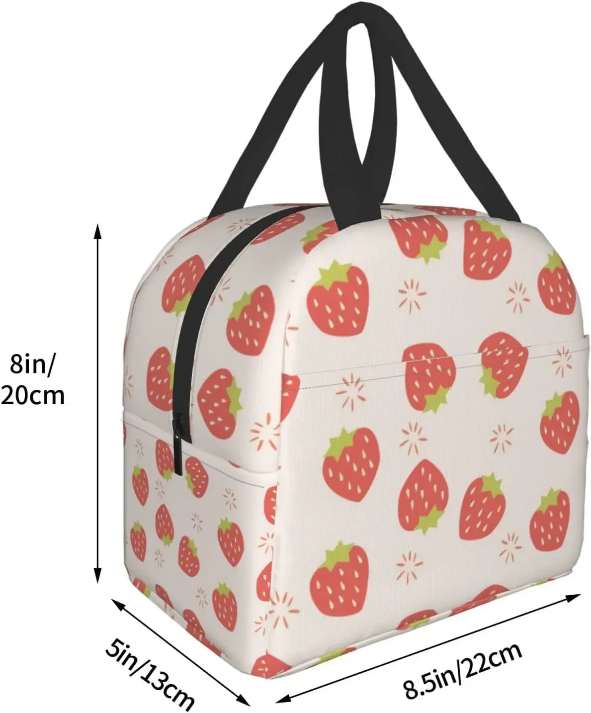 Cute Pink Strawberries Lunch Bag Reusable Lunch Box Work Bento Cooler Reusable Tote Picnic Boxes Insulated Container Bags