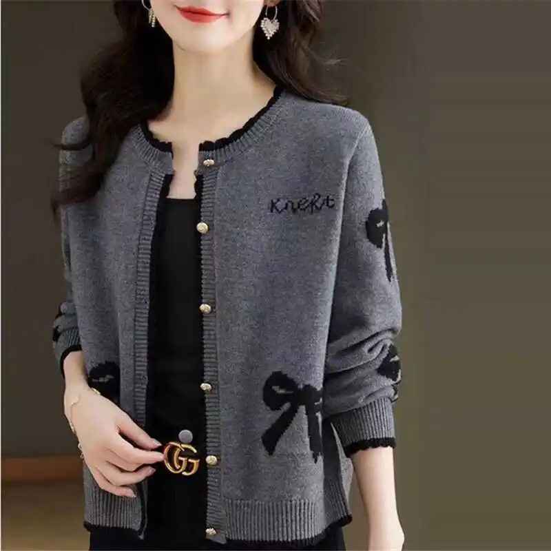 Round Neck Fashionable Knitted Jacket Women\'s Short Spring Clothing 2024 New Spring Outer Sweater Cardigan Top Shawl Women