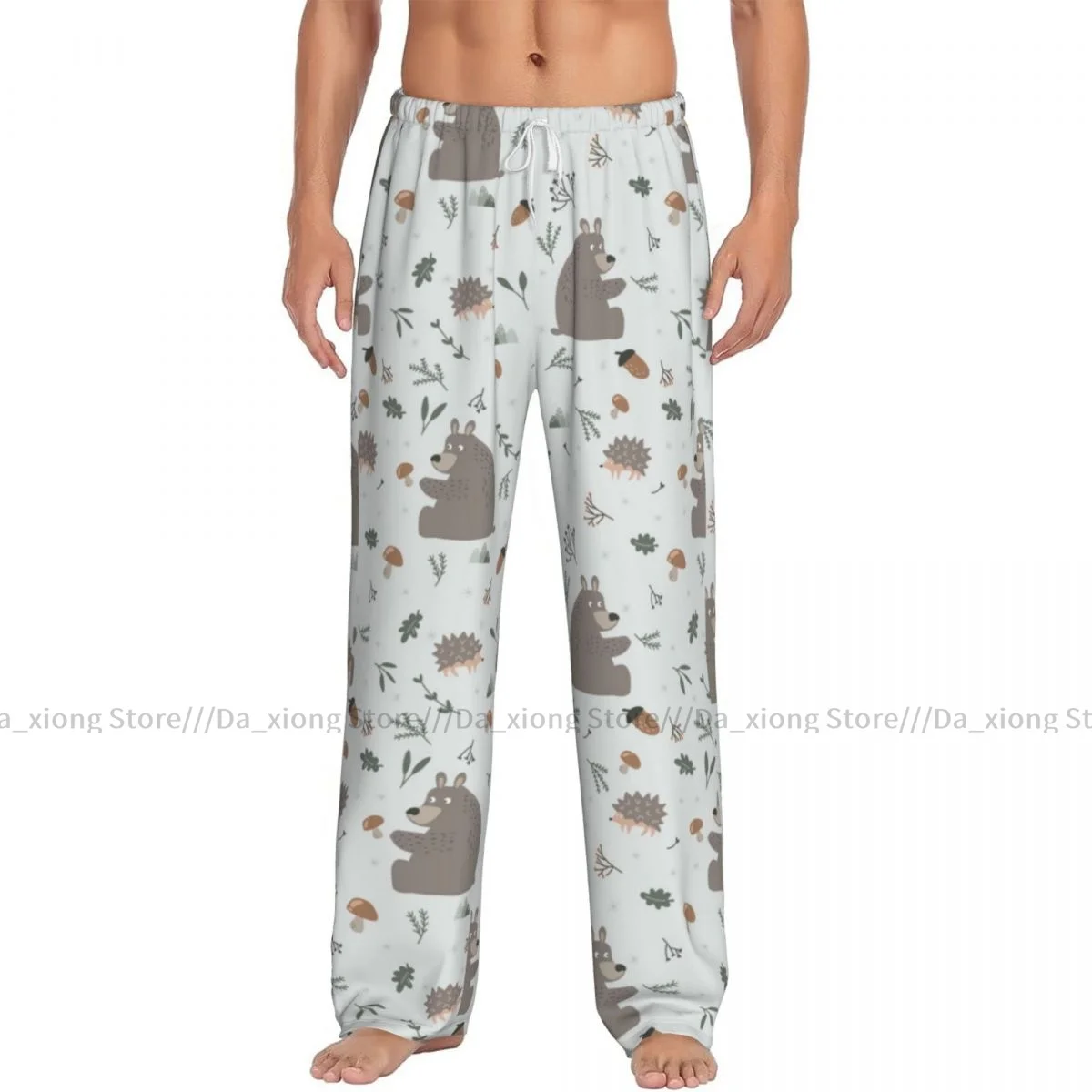 Forest Bear And Hedgehog Mens Pajamas Pyjamas Pants Lounge Pants Sleep Bottoms