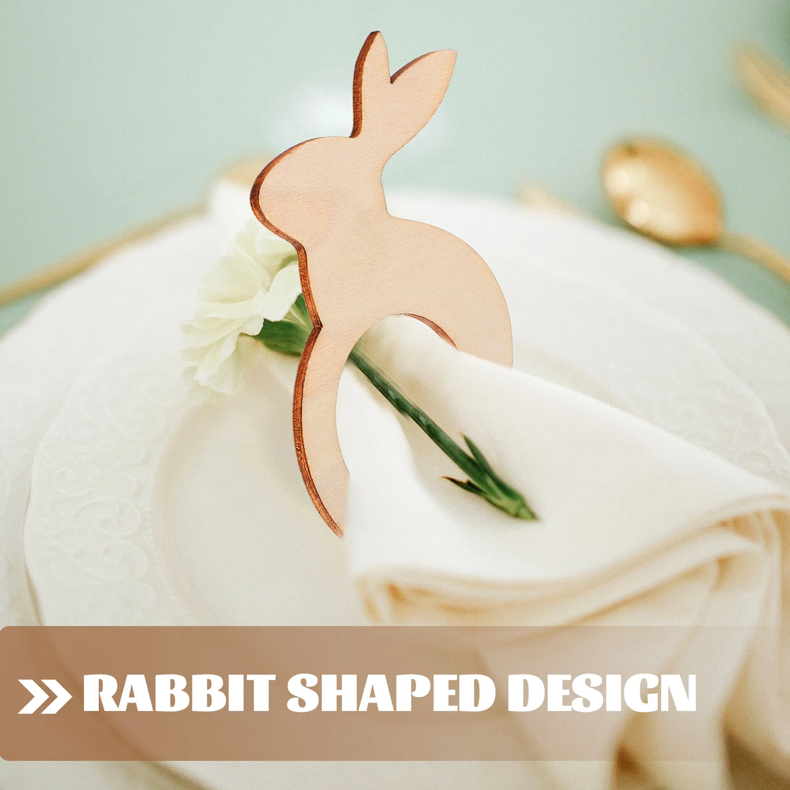 

20pcs Wooden Rings Rabbit Shaped Decorative Buckles For Easter Home Hotel Table Decoration Serviette Holders Dining Accessories