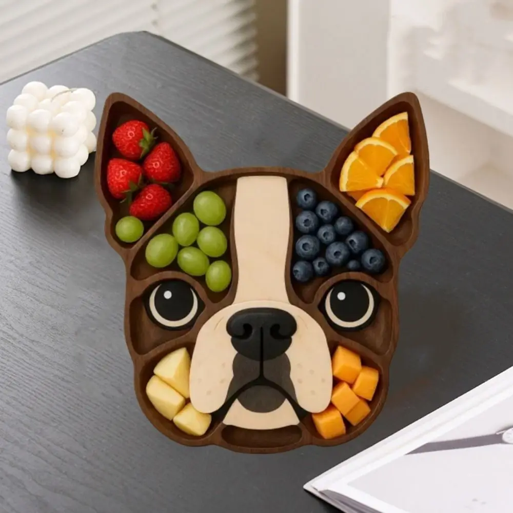 

Wooden Dog Shaped Serving Tray Large Capacity Decorative Animal-themed Serving Platter with Compartments Handmade