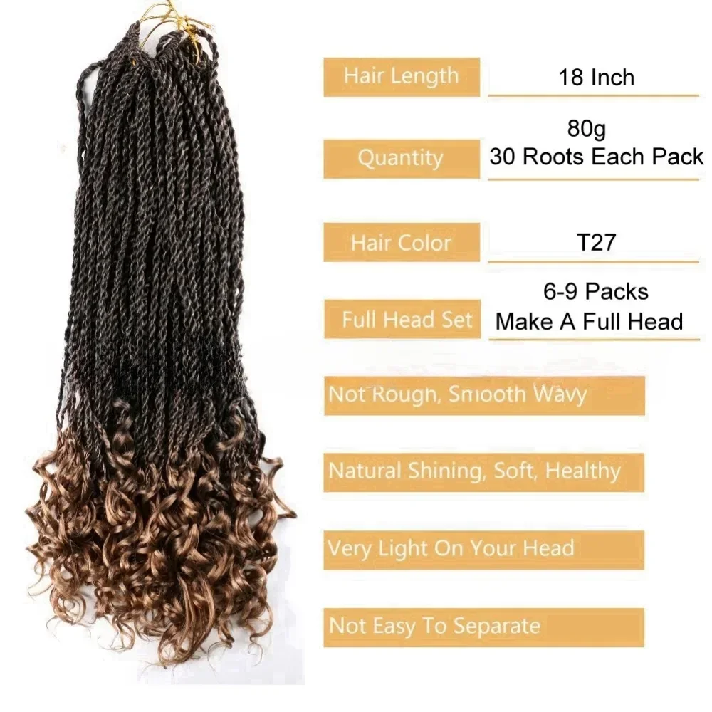 Synthetic Crochet Braids Hair For Women Girls Senegalese Twist Curly End 18 Inch Braiding Hair Extentions Black Ombre 1GZ04