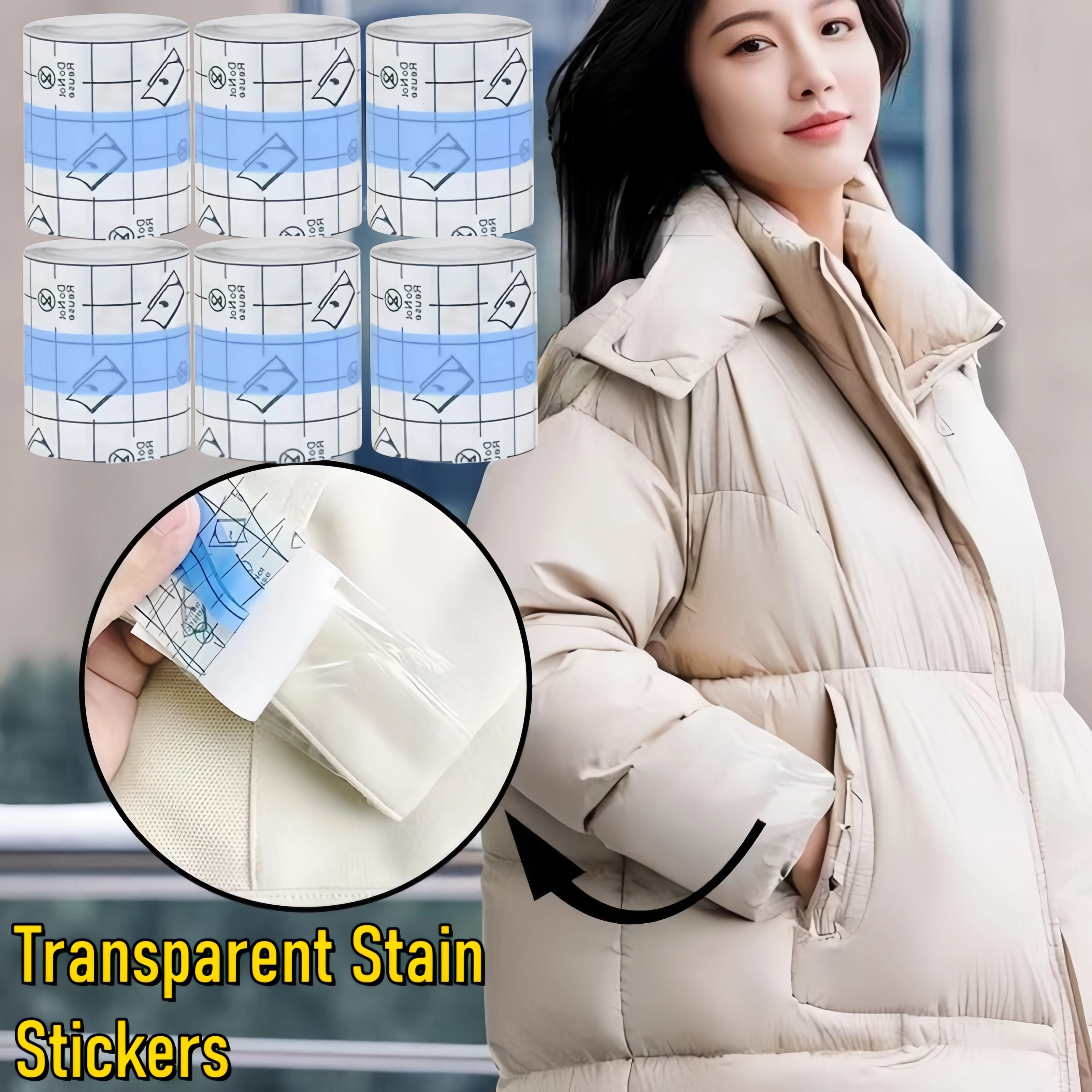 Autocollants anti-encrassement transparents pour col de veste en duvet, doublure SAF, dieux invisibles, poulet, ne laisse pas de patch de colle, 1-20 rouleaux
