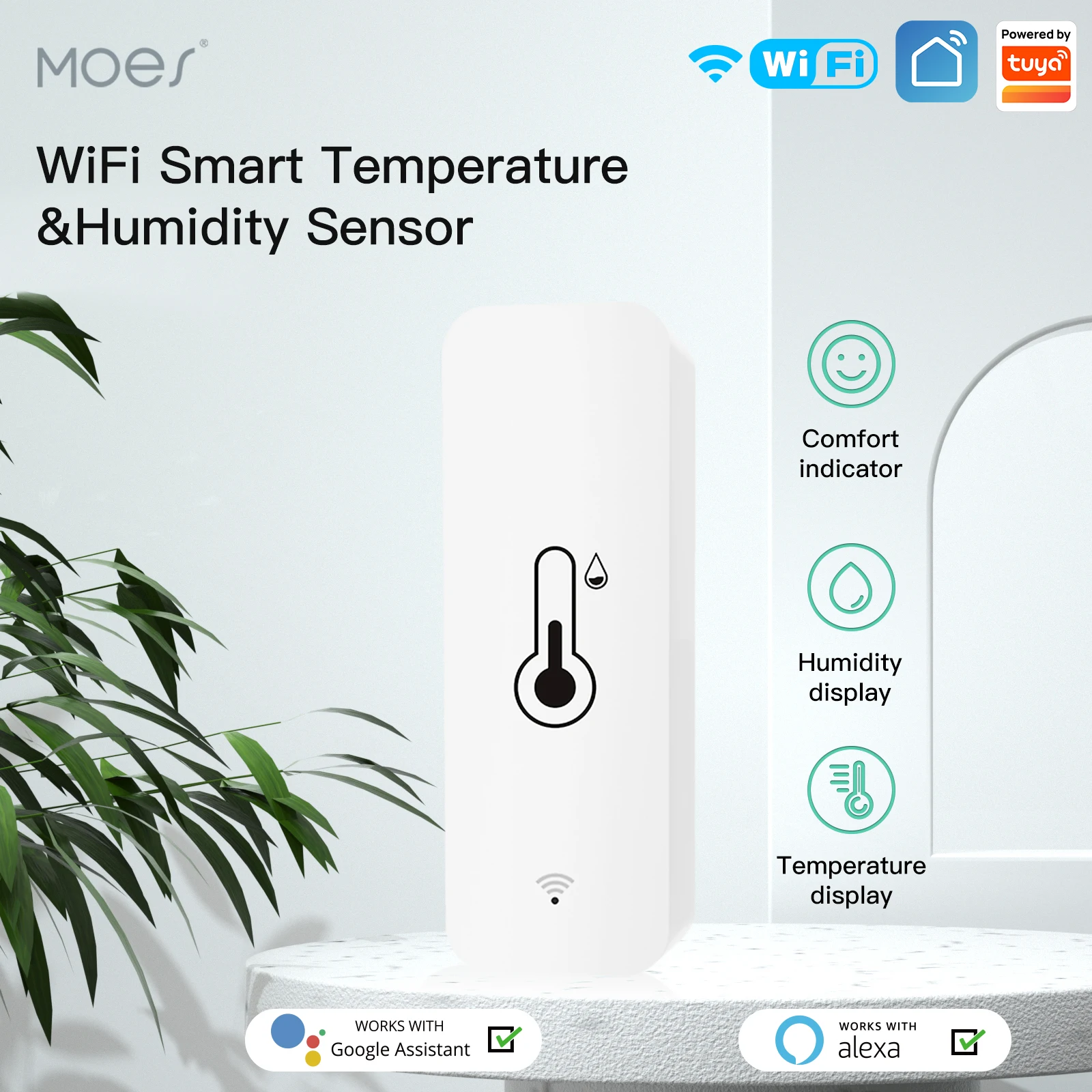 

MOES Tuya Smart WiFi Temperature Humidity Sensor Hygrometer Thermometer Detector Smart Scene Linkage with Alexa Google Home