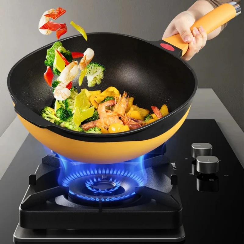 Square Dual-Color Nonstick Frying Pan-Titanium Ceramic Wok Smoke-Free Flat Grill Pan for Home Cooking&Gift Set with Rock Coating