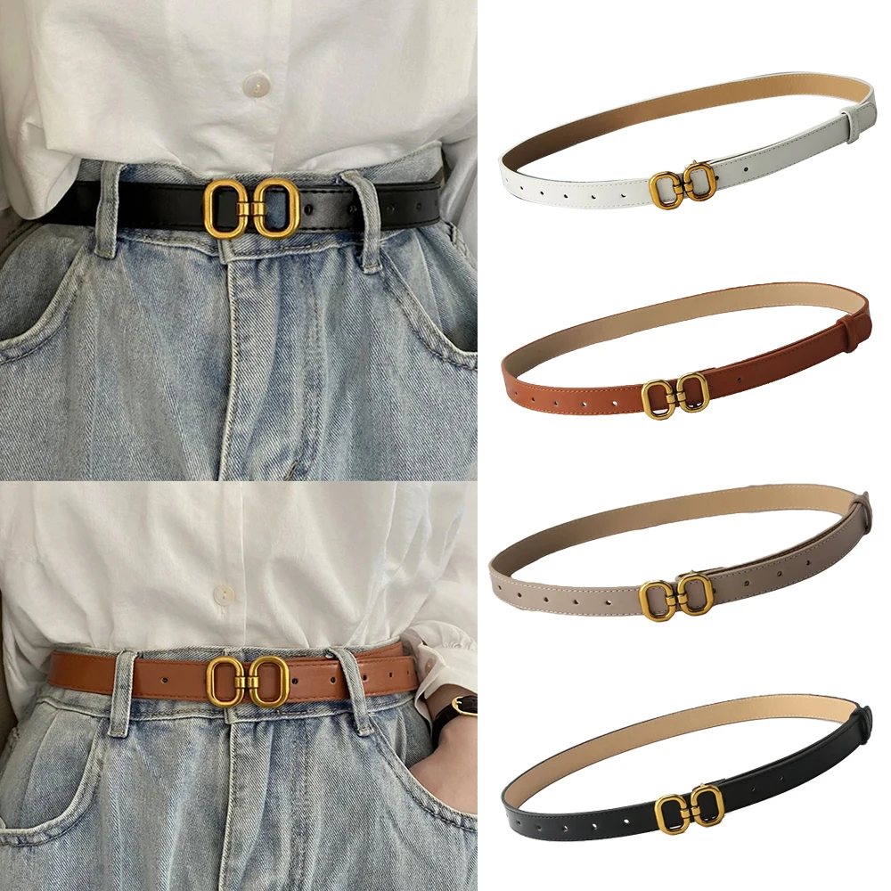 

2023Women Belts Leather Simple Belt Girls Dress Jean Pants Waistband Belts For Lady Bronze Geometry Snap Metal Buckle Waist Belt