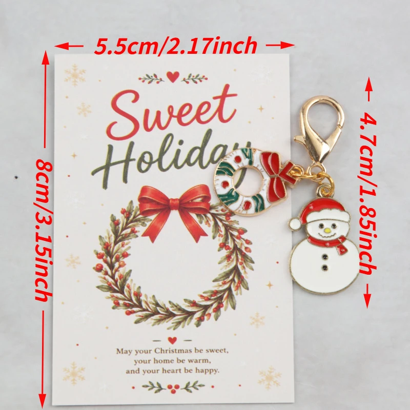 10/15pcs 2dSweet Holiday Snowman Keychain，Paired with textured off-white seasonal cards，Thank you to the teachers and colleagues