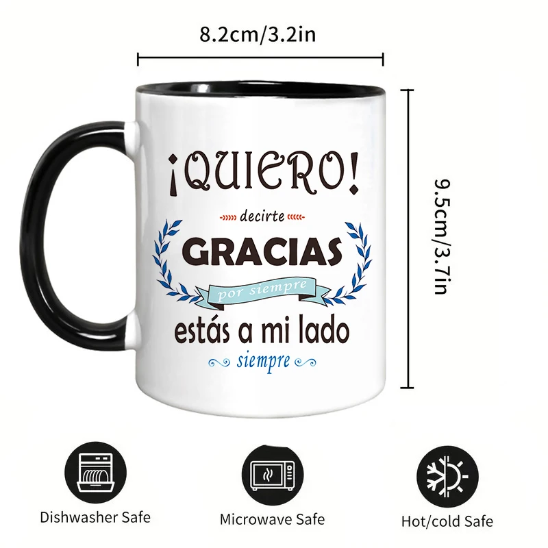 1pc 11.1oz/330ml Large Capacity Spanish Style Ceramic Cup Mug, Thank You for Always Being by My Side Coffee Mug, Portable, Wide