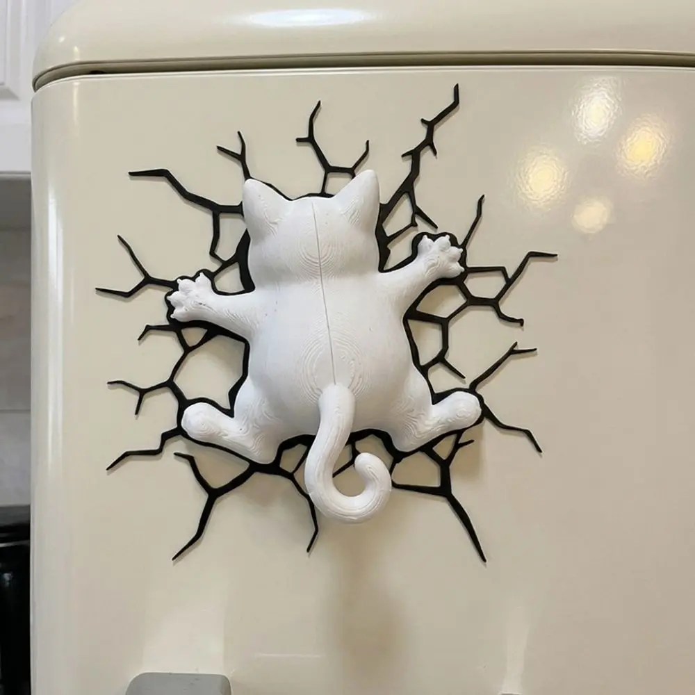 Novelty 3D Crack Cat Fridge Magnet 3D Printed Climbing Back Crack Cat Refrigerator Magnet Realistic Whimsical Kitten Wall Decor