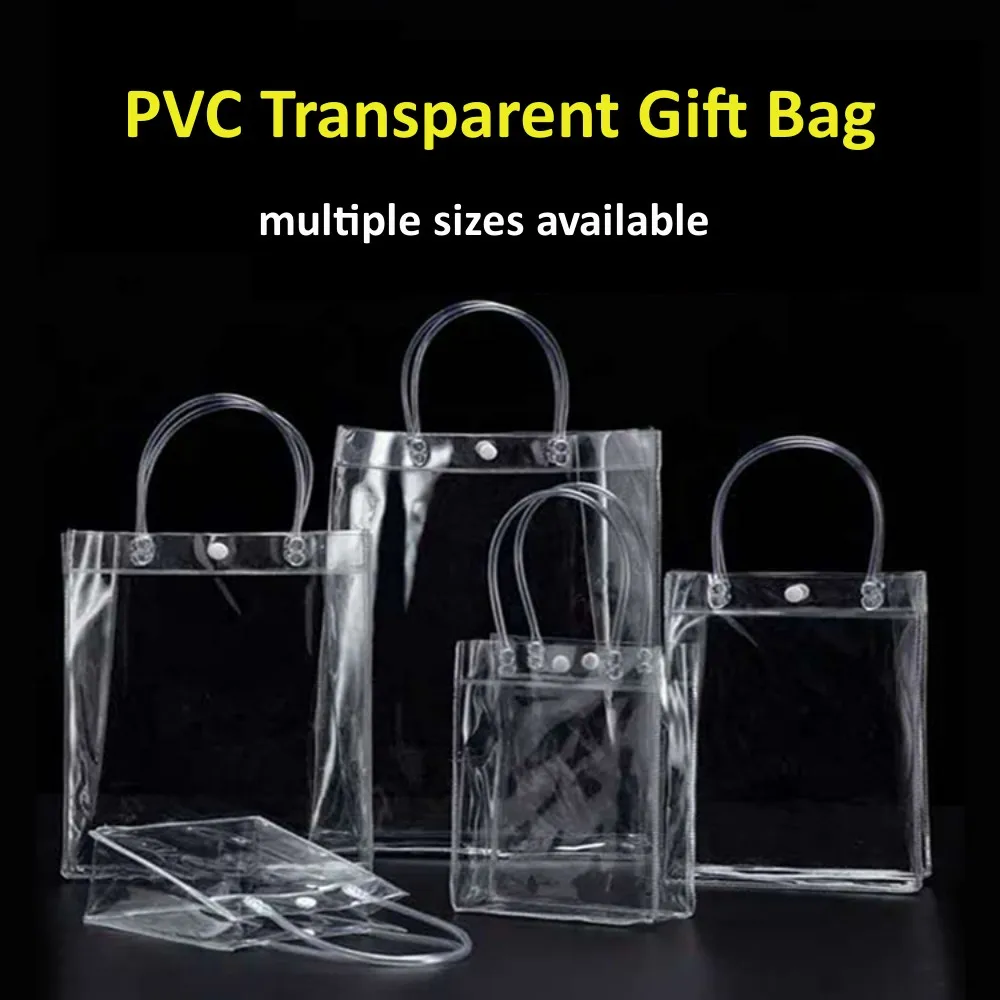 Gift Bags Clear Pvc Bag With Handles Reusable Plastic Tote Bags Transparent Shopping Bag Gift Packing Bag Handbag Storage Bag