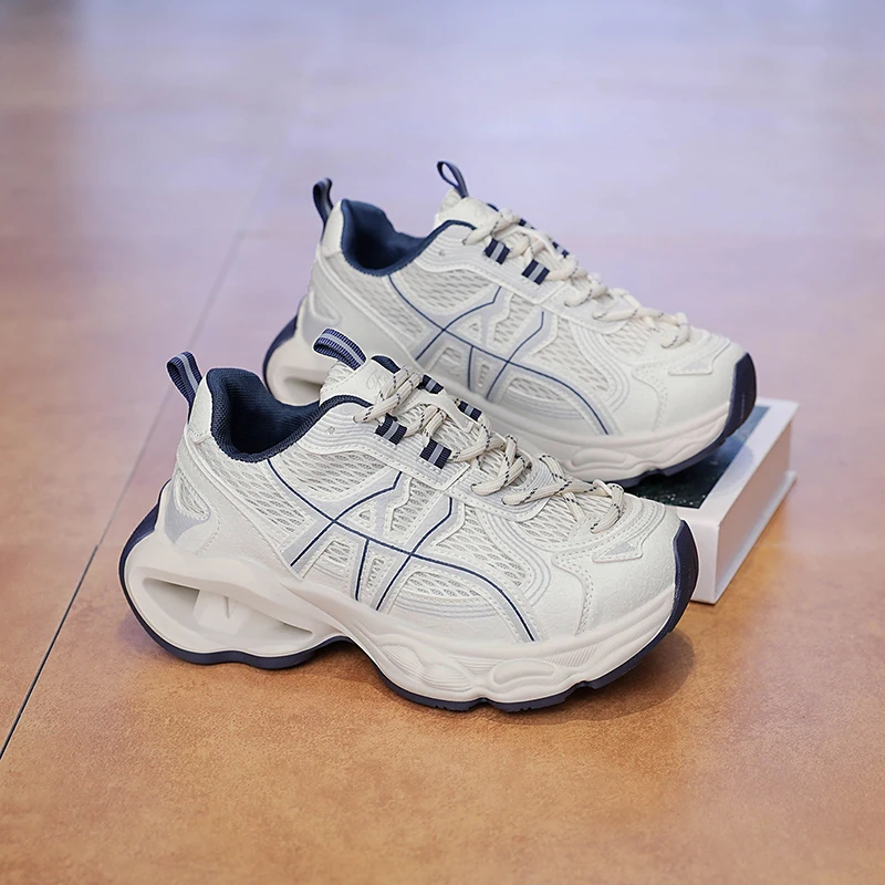 Breathable Mesh Lace-Up Chunky Platform Sneakers for Women Casual Walking Daily Wear Comfortable Non-Slip Thick Sole