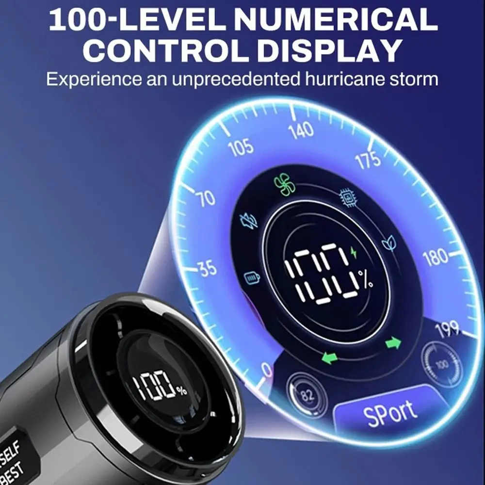 

LED Display Mini Turbo Jet Fan High Speed 100 Gears Speed Adjustable Electric Air Duster Low Noise Rechargeable