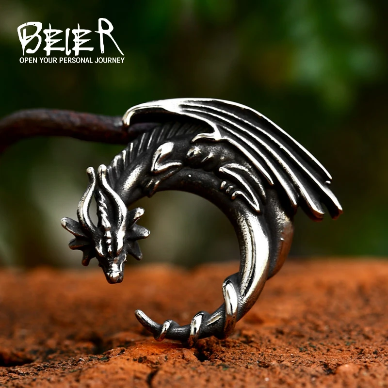 BEIER 2023 New Unique Design Sleeping Dragon Pendant Charm Gothic Animal Stainless Steel Jewelry High Quality Wholesale