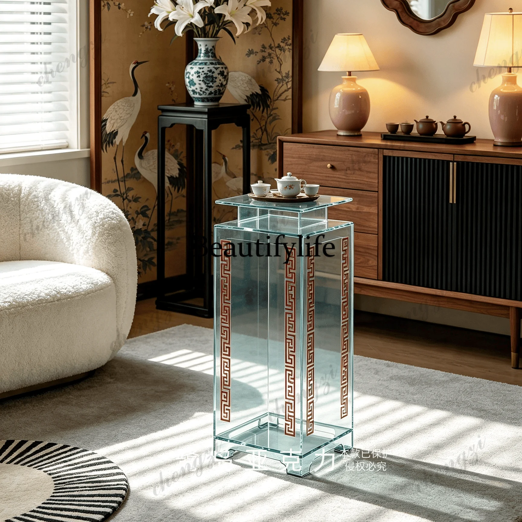 Chinese Song-style aesthetic acrylic ornament display rack, light luxury high-end living room floor-standing style