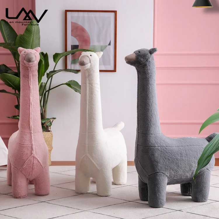 Mais cores crianças dos desenhos animados fezes moldura de madeira sala estar animal alpaca fezes móveis otomanos