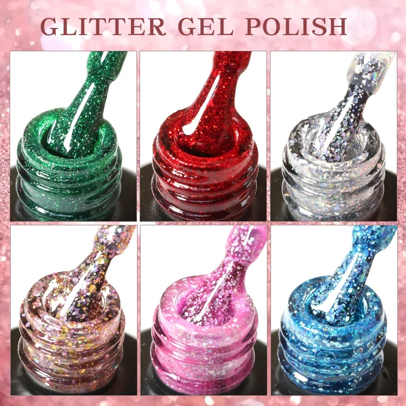 Mocmaki-Esmalte Gel Diamante Glitter, Lantejoula Espumante, Arte Nail UV, Laca Verniz, 60 Cores, 15ml