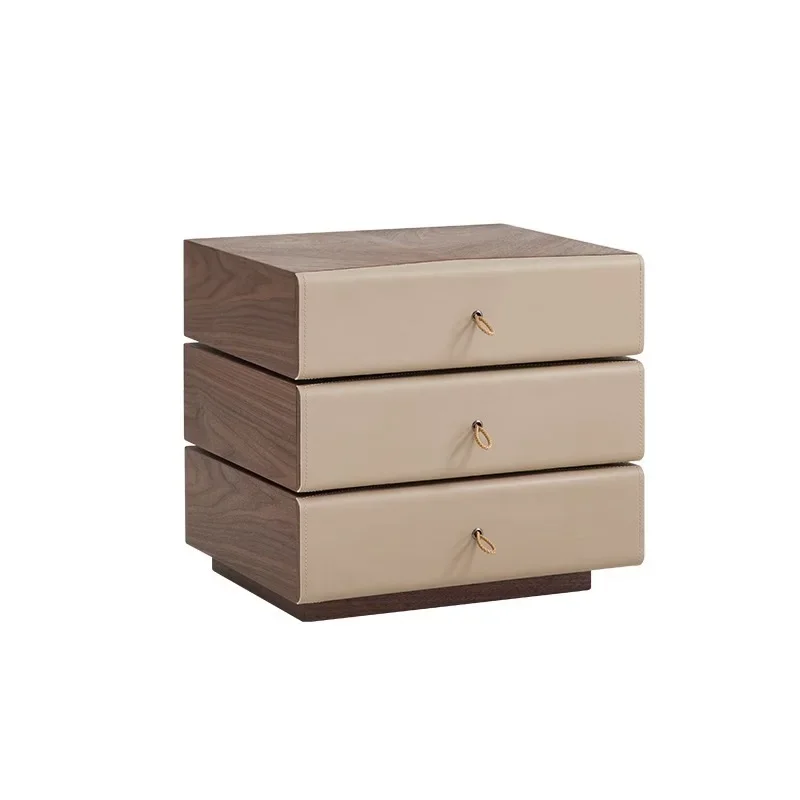 Italian minimalist all-solid wood bedside table rotating three-pump high-end light luxury