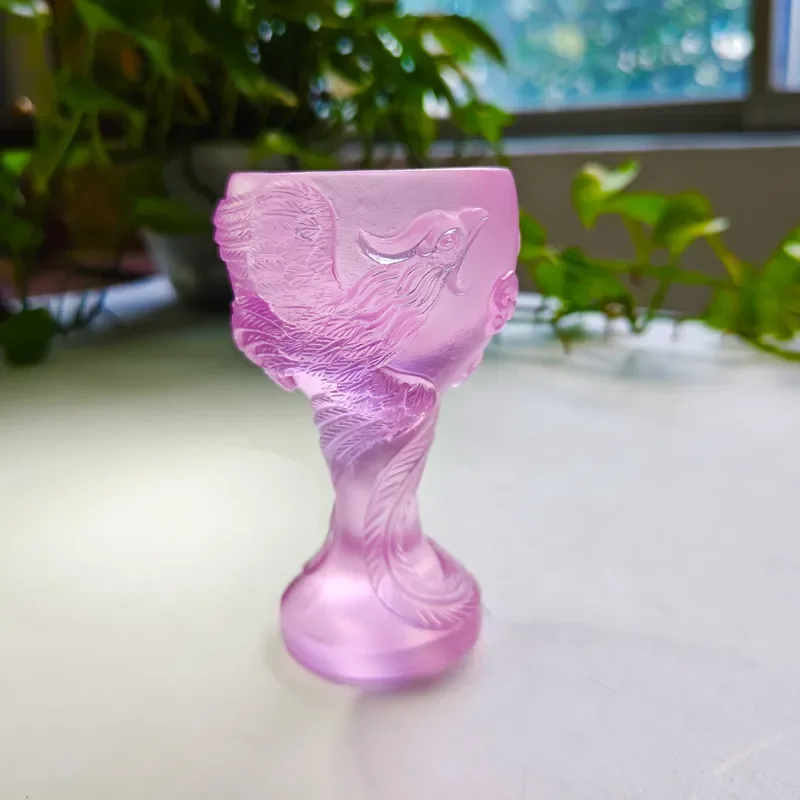 Vintage Glazed Dragon Phoenix Wine Cup Traditional Chinese Ceramic Goblet Handmade Decorative Ornament for Home Bar Wedding