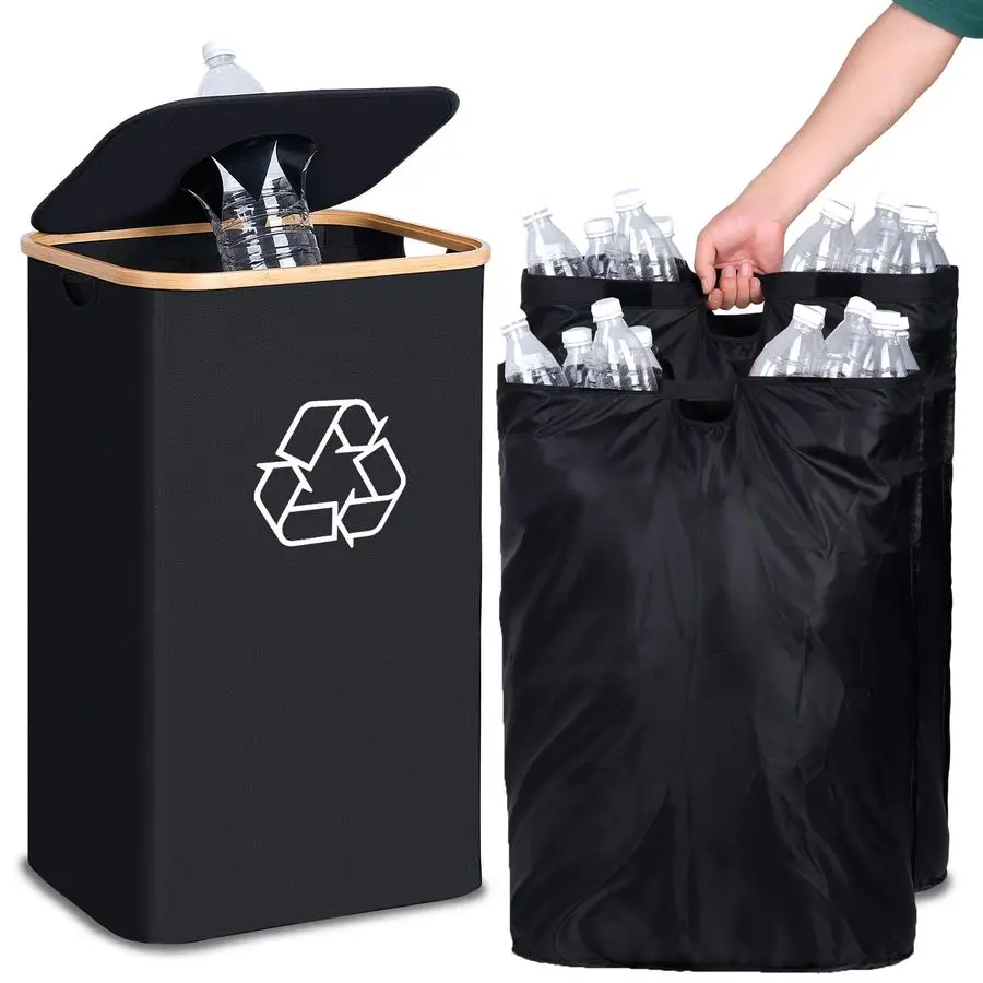 

Recycling Bin for Kitchen 26 Gallon, 100L Recycle Bin with 2 Removeable and Reusable Inner Bag, Large Recycling bin with lid for